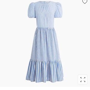 J Crew cotton poplin puff sleeved tiered midi dress